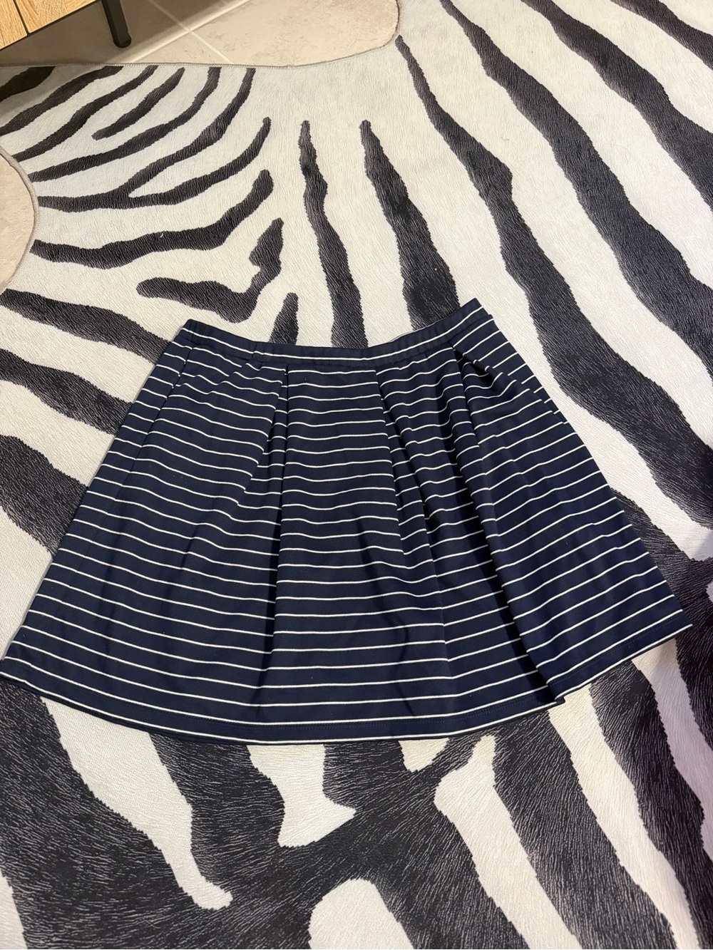 Navy Striped A-Line Skirt- has pockets